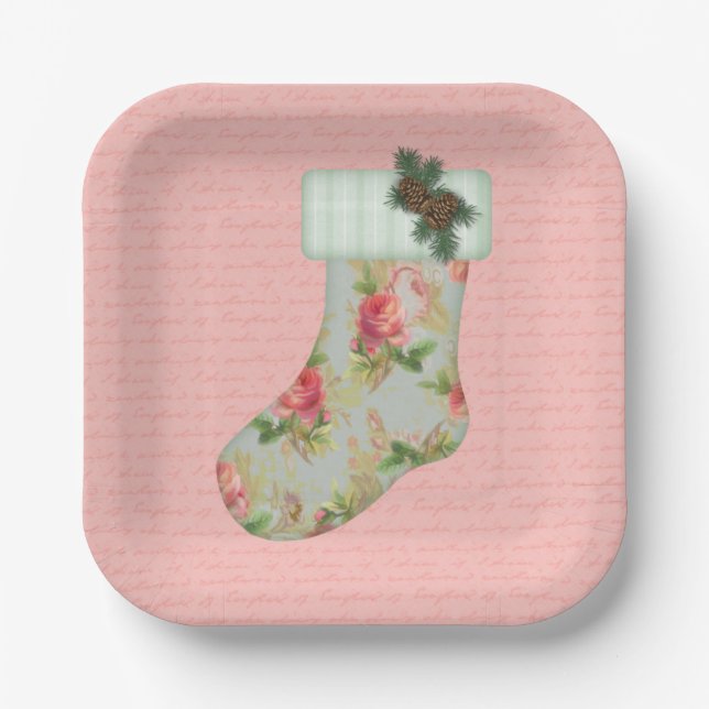 Cottage Christmas Stocking Paper Plate (Front)
