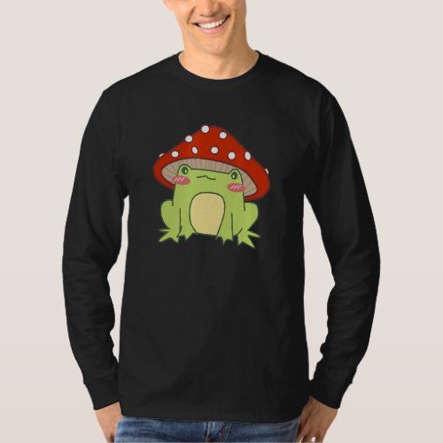 Cottage Core Aesthetic  Cute Frog With Mushroom Ha T_Shirt