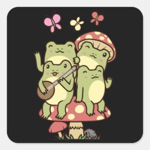 Cottage core Aesthetic Frog with banjo Mushroom Square Sticker