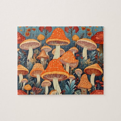 Cottage Core Colorful Mushrooms Pattern Jigsaw Puzzle