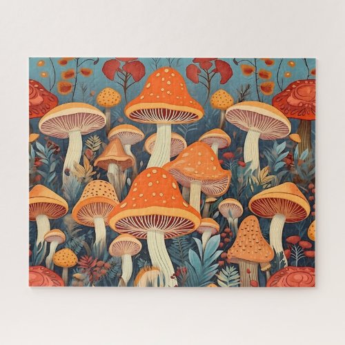 Cottage Core Colorful Mushrooms Pattern Jigsaw Puzzle