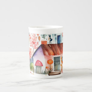 Cottage core floral countryside animals houses  bone china mug