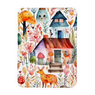 Cottage core floral countryside animals houses  magnet