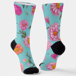 Cottage core floral daisies pink flowers socks
