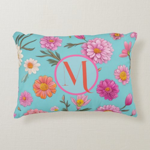 Cottage core floral white daisies pink flowers accent pillow