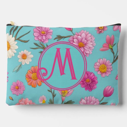 Cottage core floral white daisies pink flowers accessory pouch
