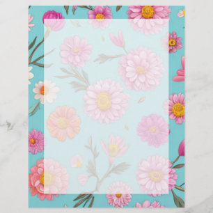 Cottage core floral white daisies pink flowers letterhead