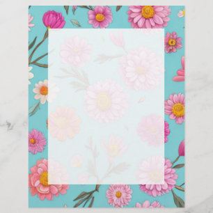 Cottage core floral white daisies pink flowers letterhead