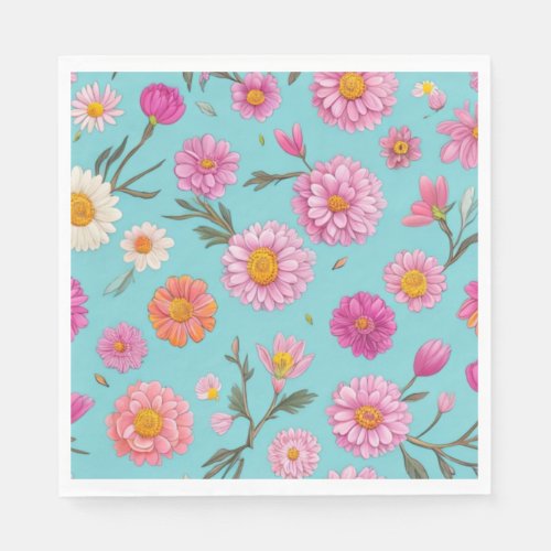 Cottage core floral white daisies pink flowers napkins