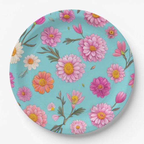 Cottage core floral white daisies pink flowers paper plates