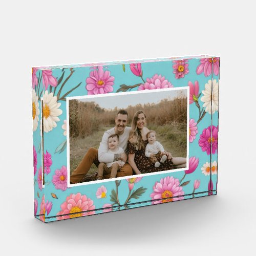 Cottage core floral white daisies pink flowers  photo block