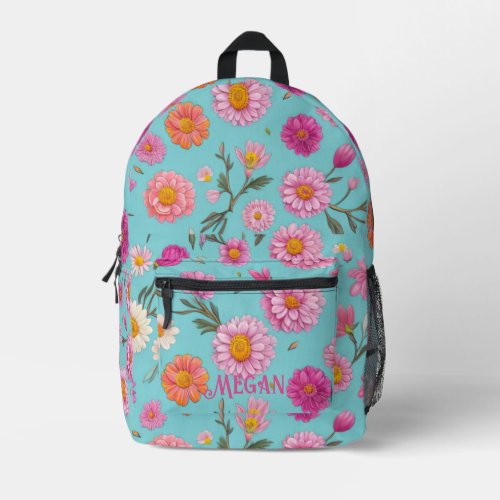 Cottage core floral white daisies pink flowers printed backpack