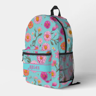 Cottage core floral white daisies pink flowers printed backpack