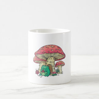Cottage Core Frog Knitting under Mushroom Coffee Mug