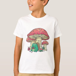 Cottage Core Frog Knitting under Mushroom T-Shirt