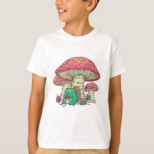 Cottage Core Frog Knitting under Mushroom T_Shirt