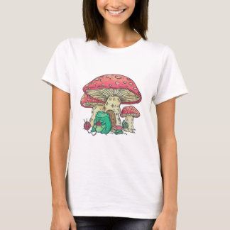 Cottage Core Frog Knitting under Mushroom T-Shirt