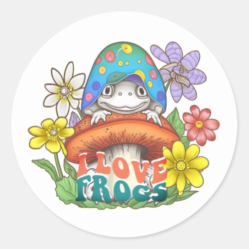 Cottage Core I Love Frogs Mushrooms Classic Round Sticker