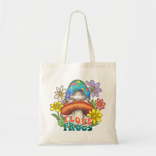 Cottage Core I Love Frogs Mushrooms Tote Bag