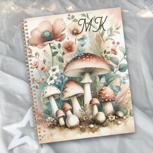Cottage Core Monogrammed Mushrooms and Flowers Planner