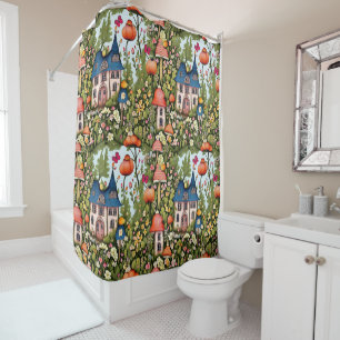 Cottage Core Mushrooms, Flowers and Butterflies Shower Curtain