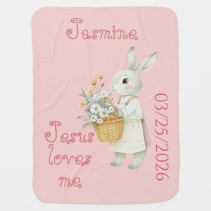  Cottage Core Pink Yellow Jesus Bunny Balloons Baby Blanket
