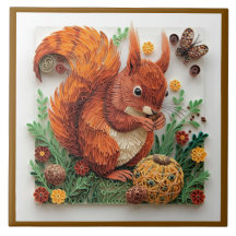 Cottage Core Quilling Red Squirrel in Autumn