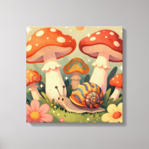 Cottage Core Snail and Musrhooms Canvas Print