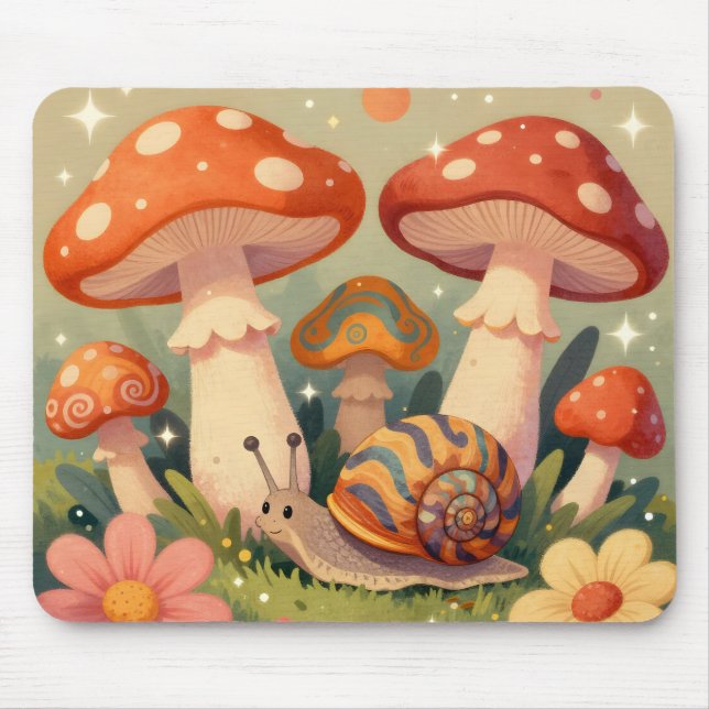 Cottage Core Snail and Musrhooms Mouse Pad (Front)