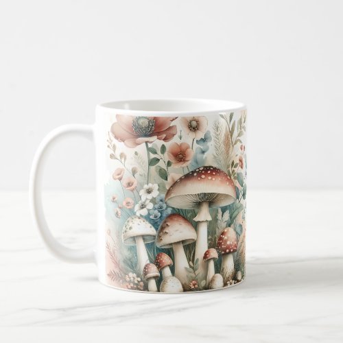 Cottage Core  Vintage Mushrooms and Flowers  Coffee Mug