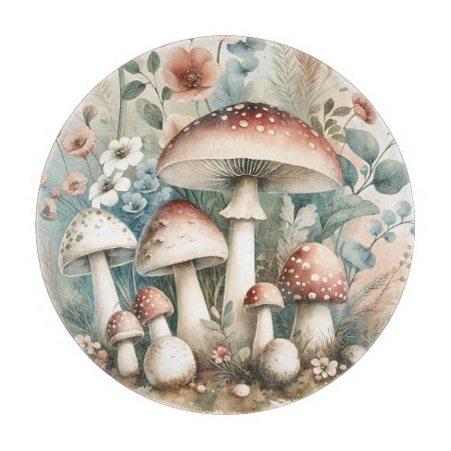 Cottage Core  Vintage Mushrooms and Flowers  Cutting Board