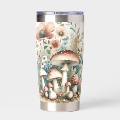 Cottage Core  Vintage Mushrooms and Flowers  Insulated Tumbler