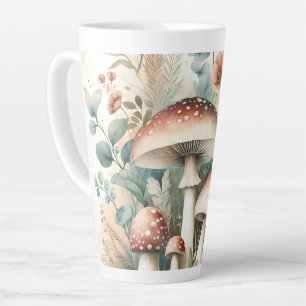 Cottage Core Vintage Mushrooms and Flowers Latte Mug