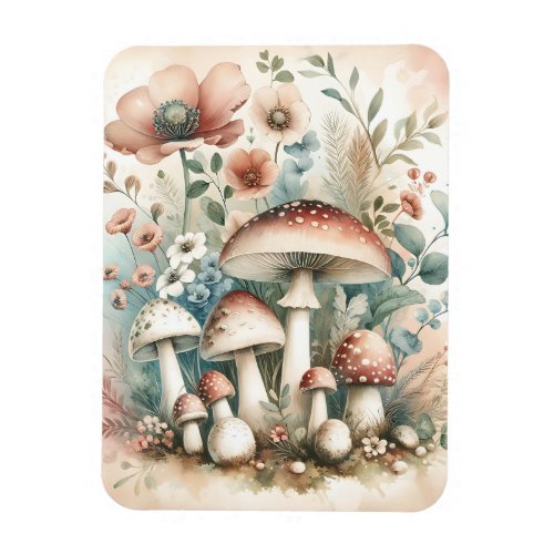Cottage Core  Vintage Mushrooms and Flowers  Magnet