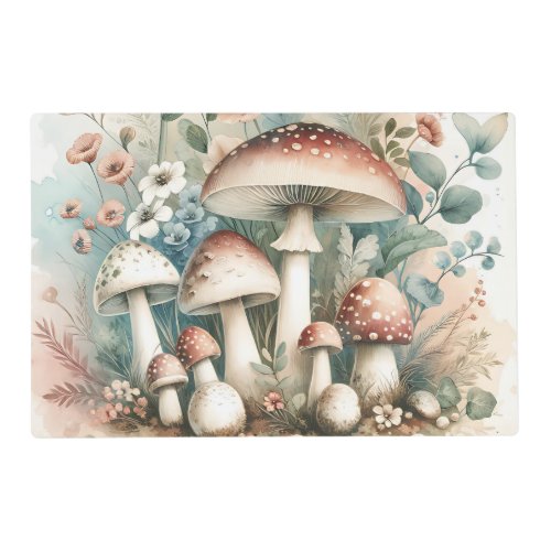 Cottage Core  Vintage Mushrooms and Flowers  Placemat