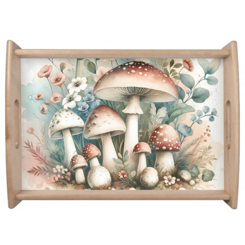 Cottage Core  Vintage Mushrooms and Flowers  Serving Tray