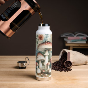 Cottage Core Vintage Mushrooms and Flowers Water Bottle