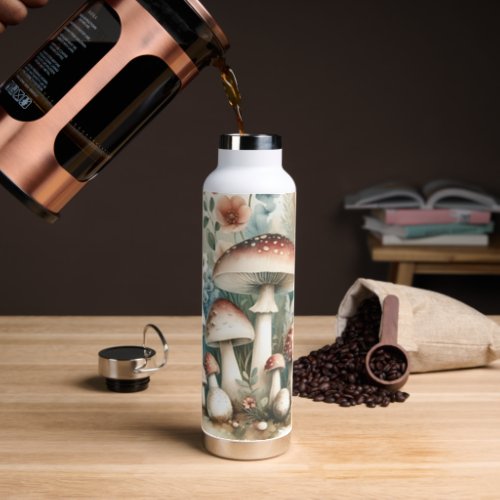 Cottage Core  Vintage Mushrooms and Flowers  Water Bottle