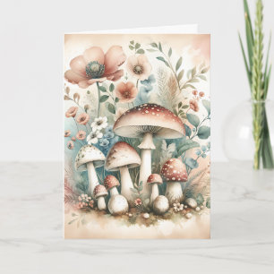 Cottage Core   Watercolor  Mushrooms Birthday Card