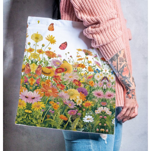 Cottage core wild flowers and butterflies trad tote bag (Creator Uploaded)