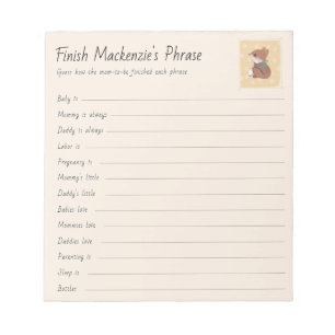 Cottage core Woodland Baby Shower Phrase Game Notepad