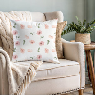 Cottage Country Blush Floral Pattern Throw Pillow
