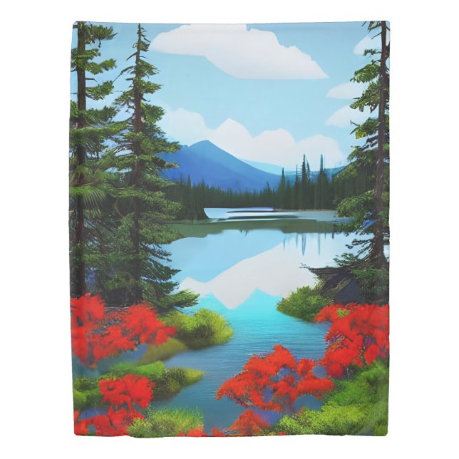 Cottage Country Lake View Duvet Cover (Front)