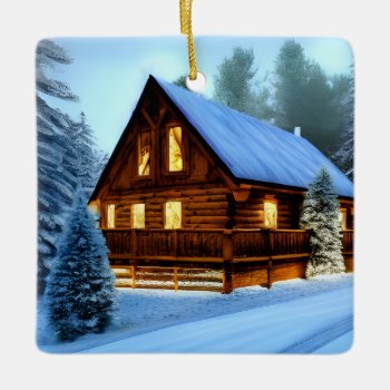 Cottage Country Northern Pine Cabin Ceramic Ornament by CottageCountryDecor at Zazzle