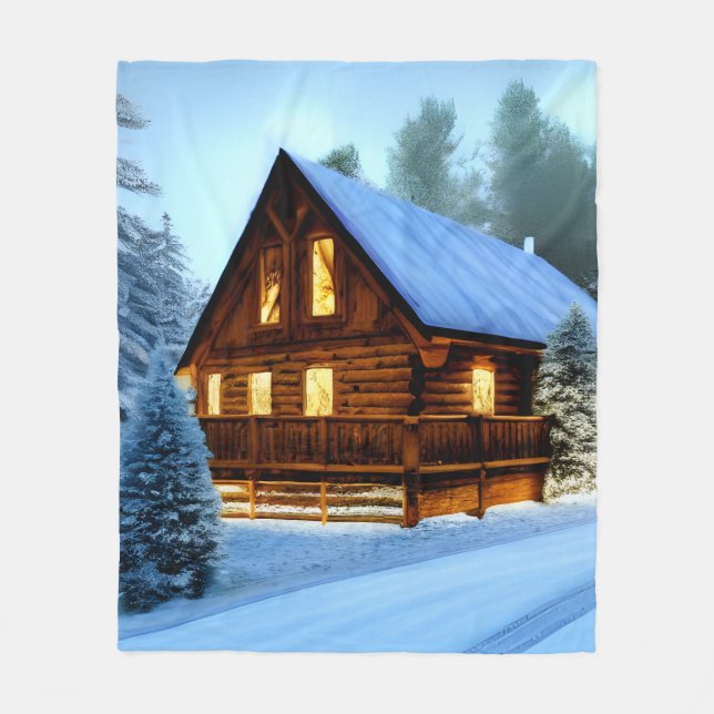 Cottage Country Northern Pine Cabin Fleece Blanket (Front)