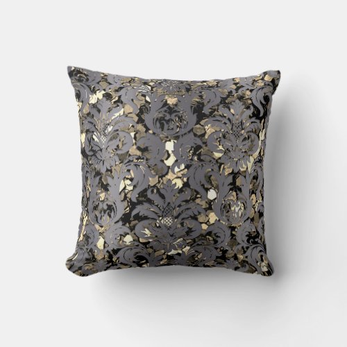 Cottage Damask Royal Sepia Gold Black Graphite Throw Pillow