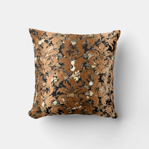 Cottage Damask Royal Sepia Gold Black Honey Throw Pillow