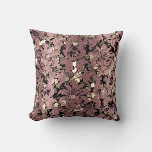 Cottage Damask Royal Sepia Gold Black Mauve Throw Pillow