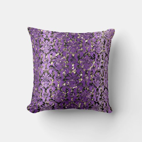 Cottage Damask Royal Sepia Gold Black Purple Throw Pillow