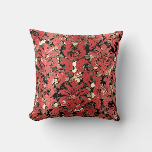 Cottage Damask Royal Sepia Gold Black Red Rubin Throw Pillow